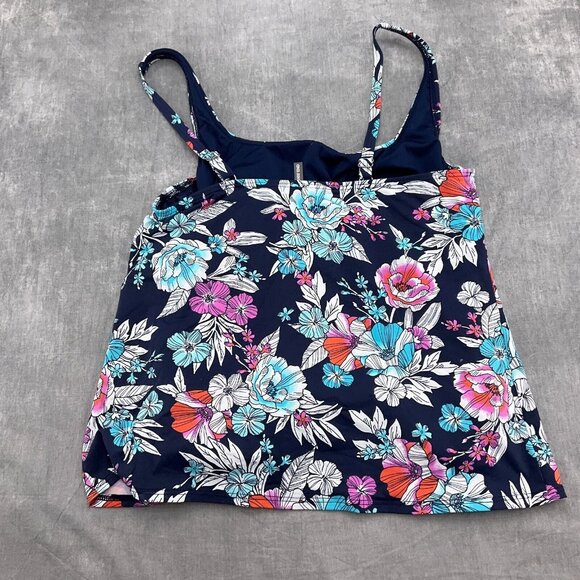 Lands End Tankini Top Women 10 Blue White Floral Underwire Bra Tank Pleat 1pc - Picture 3 of 7